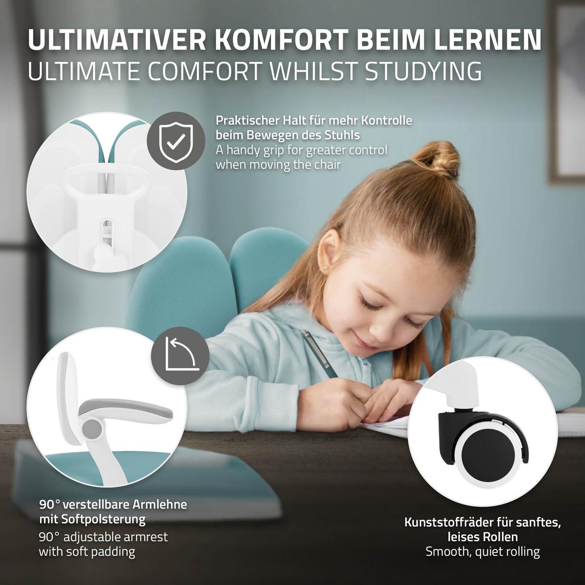 KINDERSCHREIBTISCHSTUHL Petrol 95-107 cm aus Polyester - Petrol/Weiß, Kunststoff/Textil (53/107/53cm) - ML-DESIGN