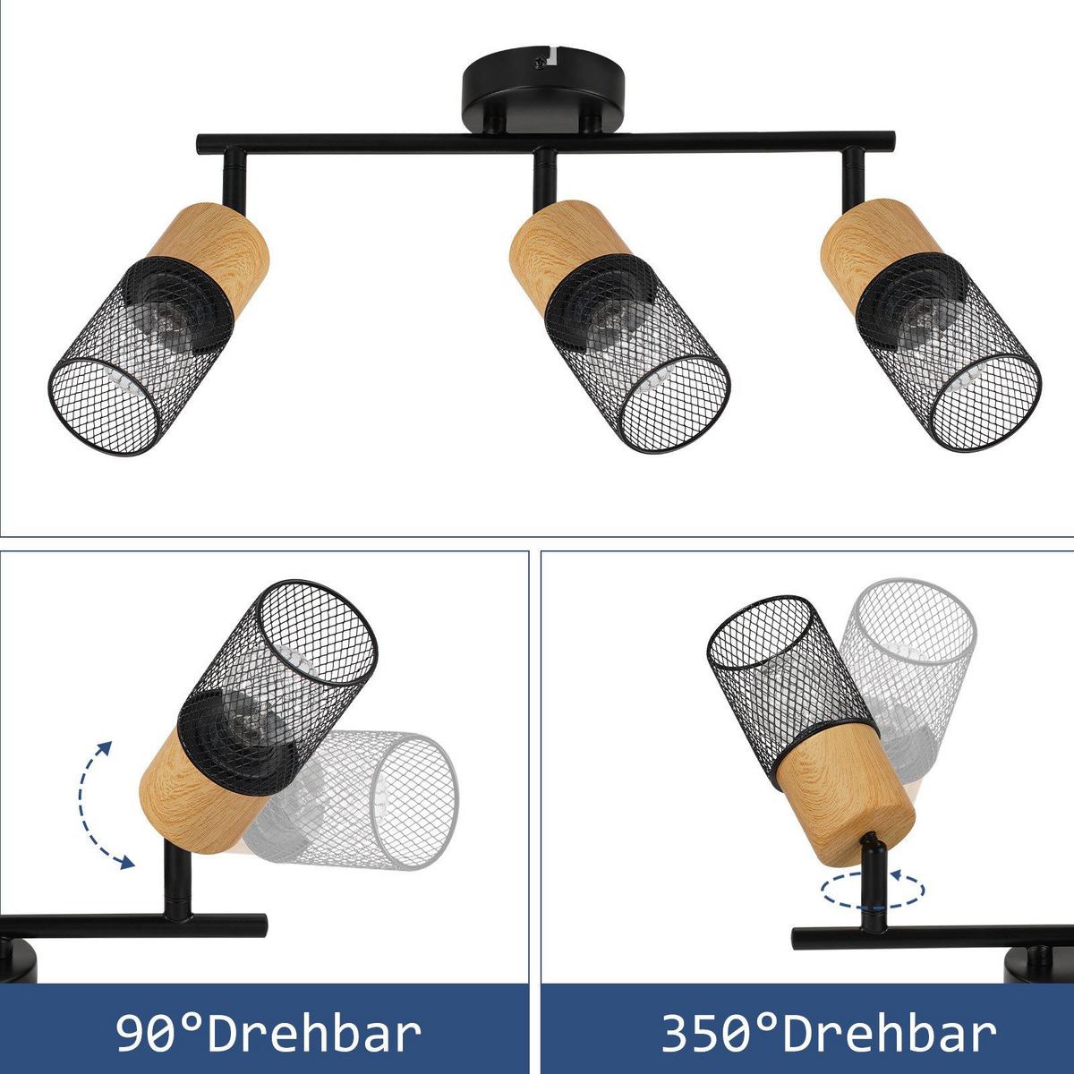 DECKENSTRAHLER Wilhelmshaven 3-flammig 38.3/9/23 cm - Schwarz, Metall (38.3/9/23cm) - Nettlife