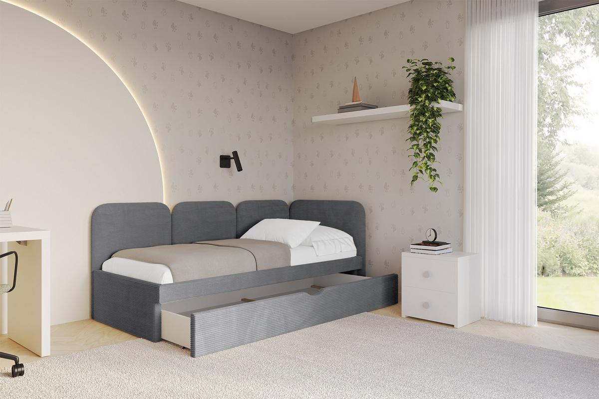 EINZELLBETT Jugendbett mit Bettkasten, Links - ALVY 100x200 Dunkelgrau - Dunkelgrau, Holzwerkstoff/Textil (100/200cm) - ALTDECOR
