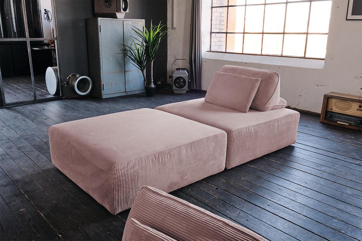 MODULSOFA WIOLO SOFT 2 MODULE 2 KISSEN Pink Cord - Schwarz/Rosa, Kunststoff/Textil (222/84/111cm) - KAWOLA