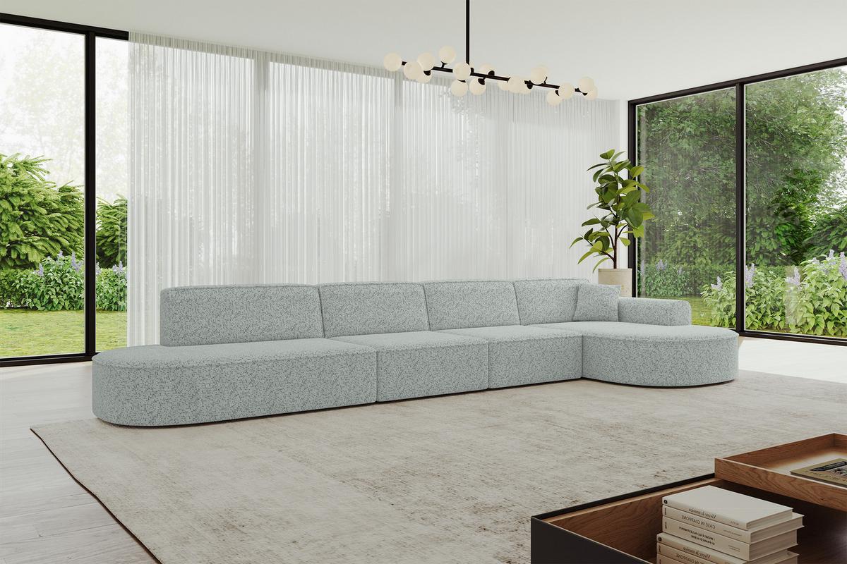 ECKSOFA Ottomane Rechts MARI-L3 - 413x171x79 cm Grün Tissu - Wildeiche/Schwarz, Holzwerkstoff/Kunststoff (171/413cm) - ALTDECOR