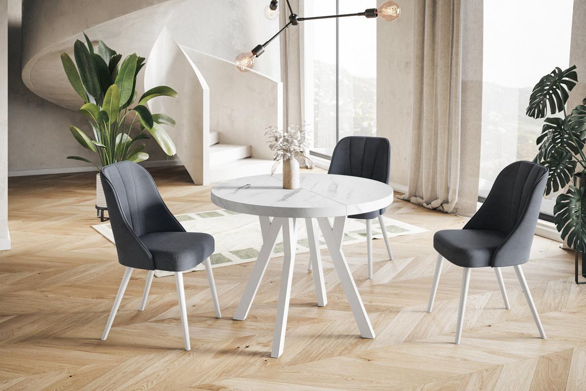 RUNDER Esstisch ausziehbar – Moderner Wohnzimmertisch und Küchentisch – Tisch mit Stabile Konstruktion, Durchmesser 110 cm - 210 cm - Farbe Marmur - Hellgrau/Weiß, Holzwerkstoff (110/110/77cm) - Alpi-Möbel