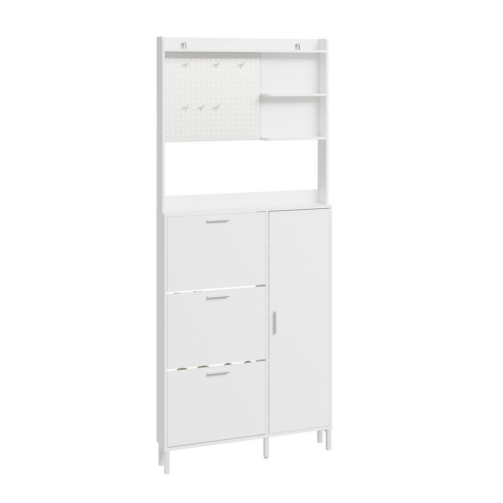 SCHUHSCHRANK mit Pegboard und Schubladen FSR232-W - Weiß, Holzwerkstoff/Kunststoff (83/197/14cm) - SoBuy