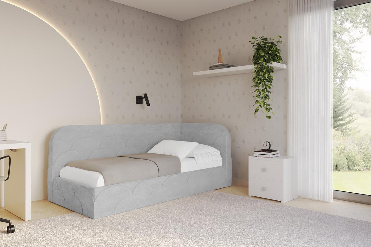 EINZELLBETT Jugendbett mit Bettkasten, Links - ELRY 80x200 Grau - Hellgrau, Holzwerkstoff/Textil (80/200cm) - ALTDECOR