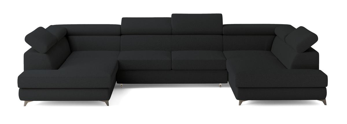 WOHNLANDSCHAFT VINTESSA Schwarz Boucle-Stoff mit Schlaffunktion - Schwarz, Holz (323/89/190cm) - MASSENO