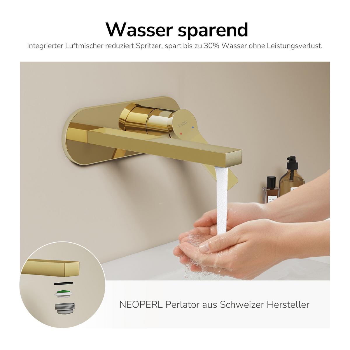 WASCHTISCHARMATUR mit Luftsprudler Messing Champagnergold - Goldfarben, Metall (21/7/28.8cm) - EMKE