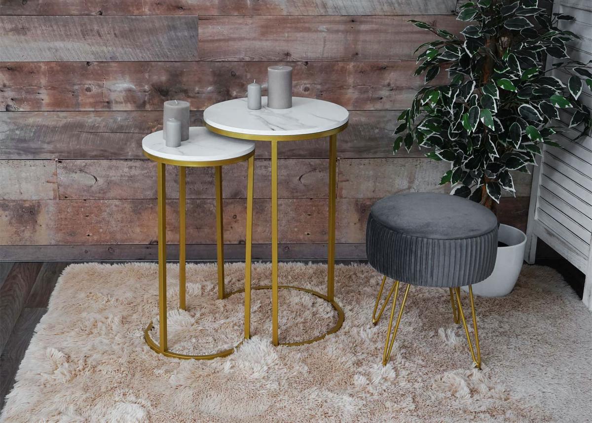 BEISTELLTISCH rund Weiß, Gold 2er-Set - Goldfarben/Weiß, Holzwerkstoff (40/40/64cm) - MCW