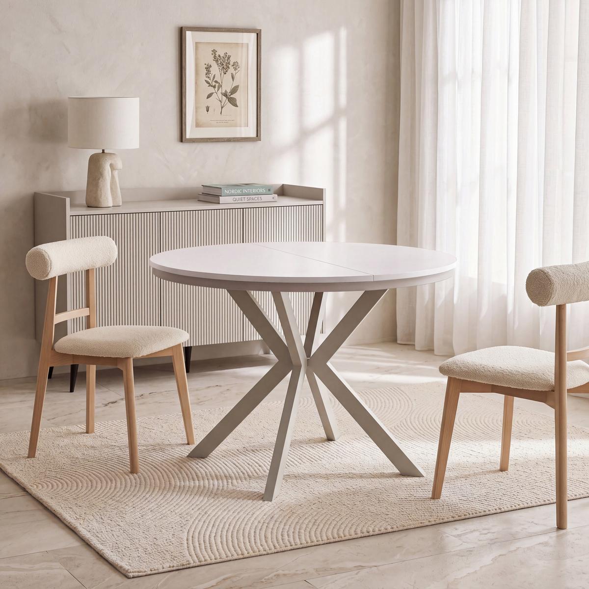 ESSTISCH Valio Neo rund oval ausziehbar verlängerbar mit Metallbeinen in Kaschmir Grau, Weiß 100-140/100/76 cm - Kaschmir/Beige, Holzwerkstoff/Metall (100/140/76cm) - WFL GROUP