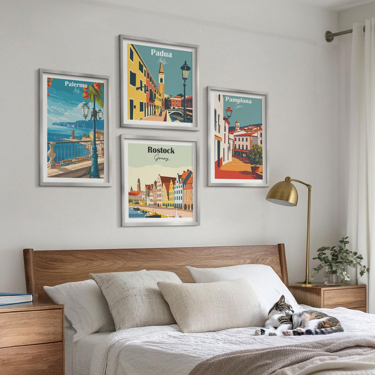 BILDER SET 4er Set - 50x50 cm & 40x60 cm Silberner Rahmen - Retro-Stadtillustrationen - Silberfarben, Kunststoff (50/50cm) - TULUP
