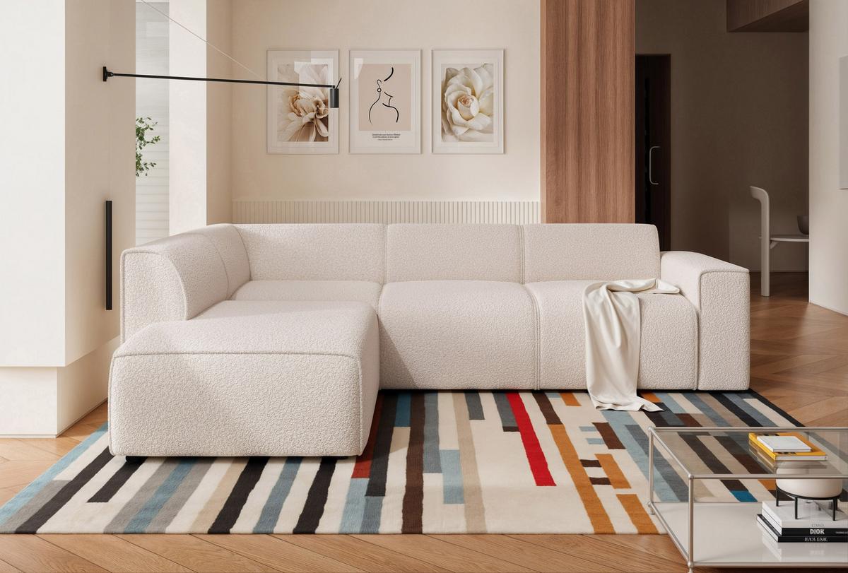 ECKSOFA ZAVO Links Feiner Mischstoff in Creme - Creme, Kunststoff/Textil (310/218cm) - Idohome