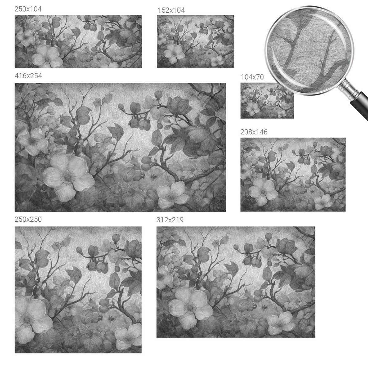 FOTOTAPETE 208x146 cm - Blütenzweig - Schwarz, Textil (208/146cm) - Wallfluent