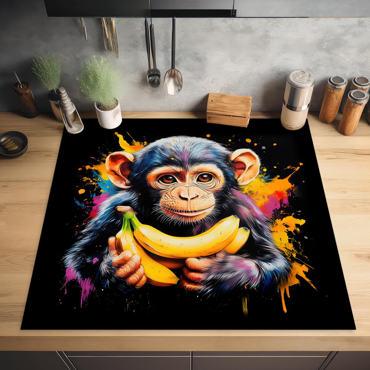 HERDABDECKPLATTE Affe - Graffiti - Farbenfroh - Bananen - Modern Induktionsmatte 78x78 cm - Gelb, Kunststoff (78/78/0.2cm) - MuchoWow