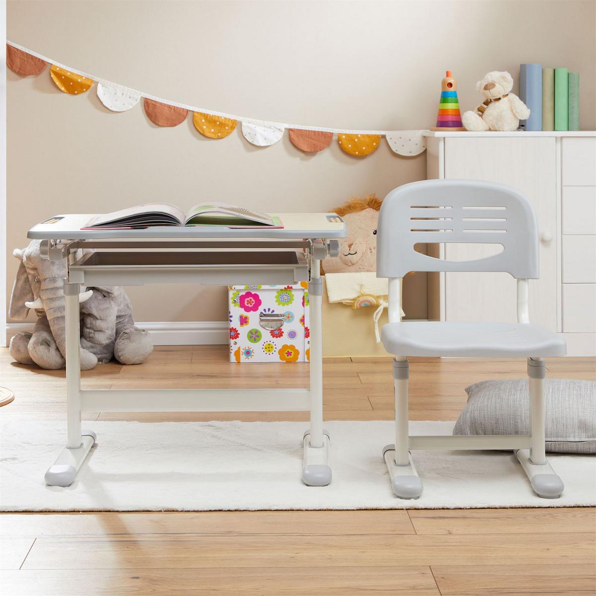 KINDERSCHREIBTISCHSET TUTTO - Grau/Sonoma Eiche, Holzwerkstoff/Metall (65/54/47cm) - CARO-Möbel