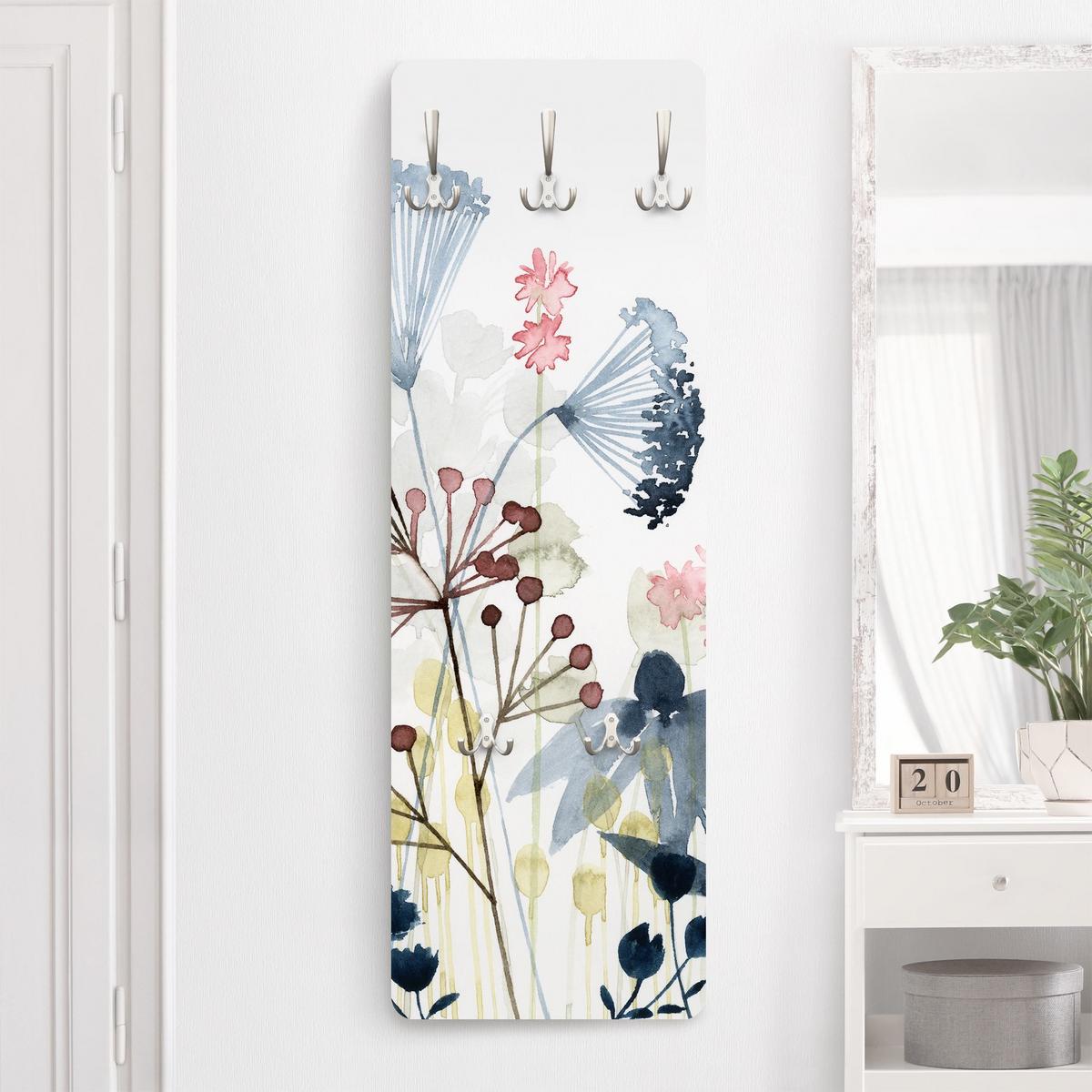 WANDGARDEROBE - Wildblumen Aquarell I 34/105 cm - Weiß, Holzwerkstoff (34/105/1.6cm) - Bilderwelten