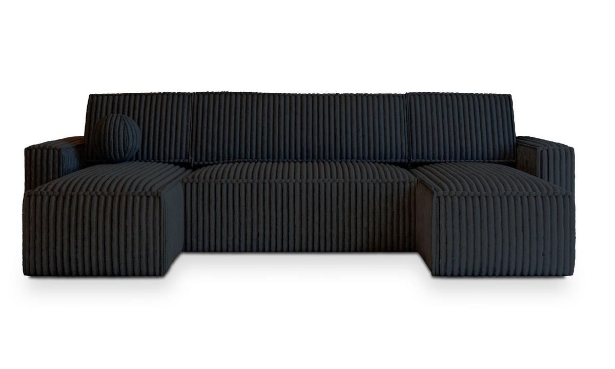 WOHNLANDSCHAFT PESANO T Schwarz Kordstoff mit Schlaffunktion - Schwarz/Grau, Holz/Kunststoff (306/85/140cm) - MASSENO