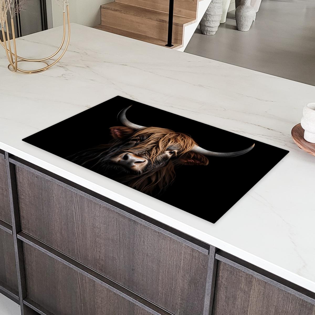 HERDABDECKPLATTE Schottischer Highlander - Porträt - Schwarz - Tier Induktionsschutz 91.6x52.7 cm - Braun, Kunststoff (91.6/52.7/0.2cm) - MuchoWow