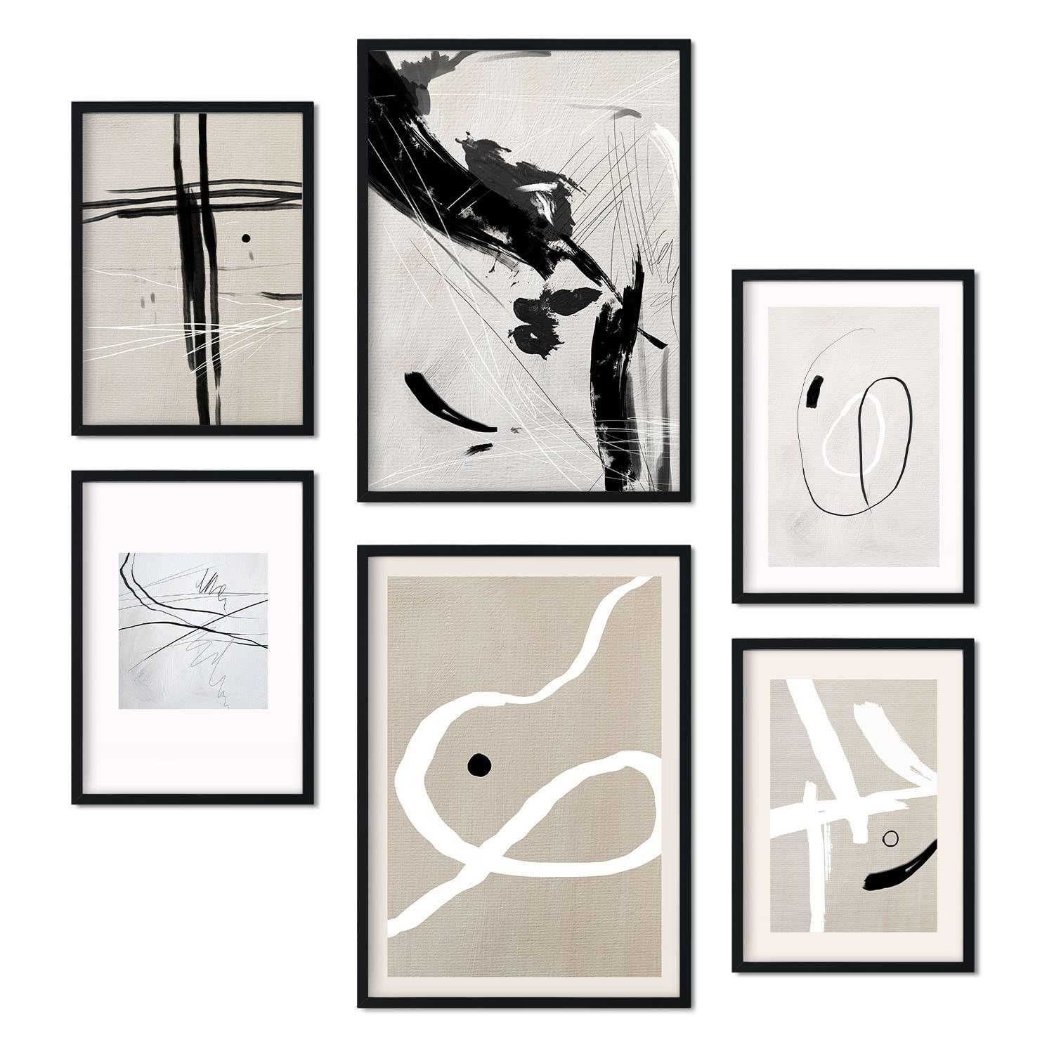 POSTER Set Mit 6 Kline Sammlung A3 & A4 Schwarzer Rahmen - Schwarz, Papier (29/3cm) - Nacnic
