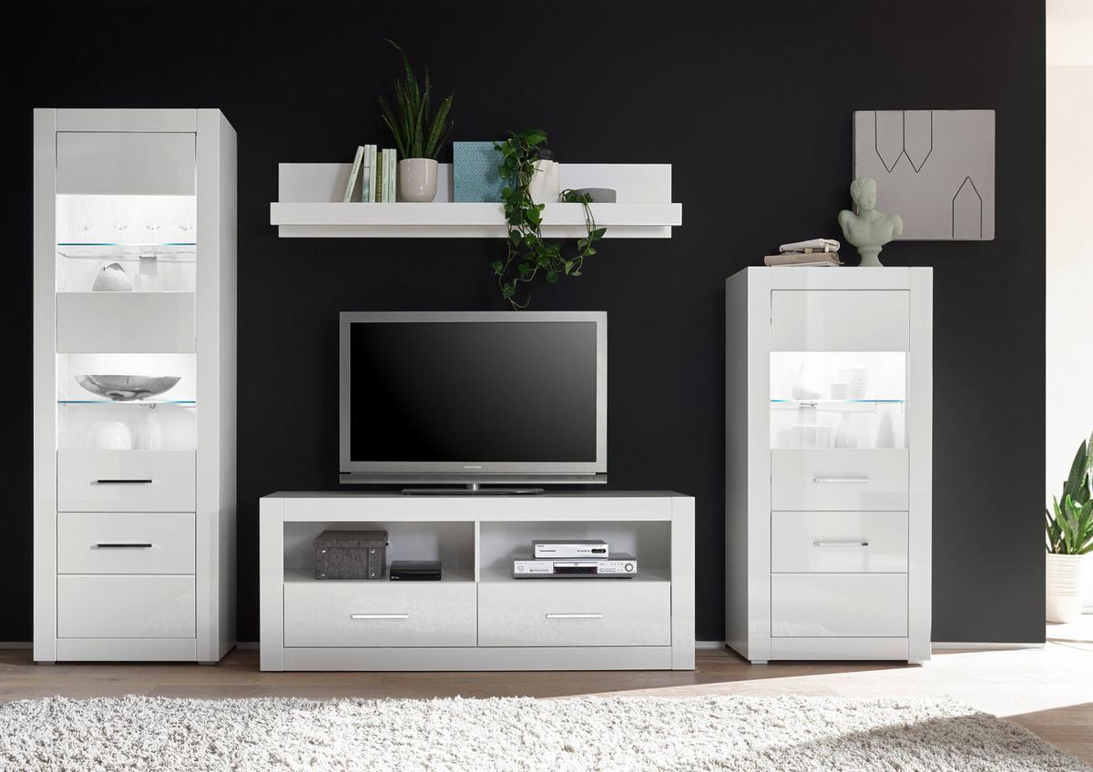 VITRINE weiß Hochglanz 65 cm, Vitrinenschrank modern - Weiß Hochglanz/Silberfarben, Holzwerkstoff/Kunststoff (65/198/35cm) - Furn.Design