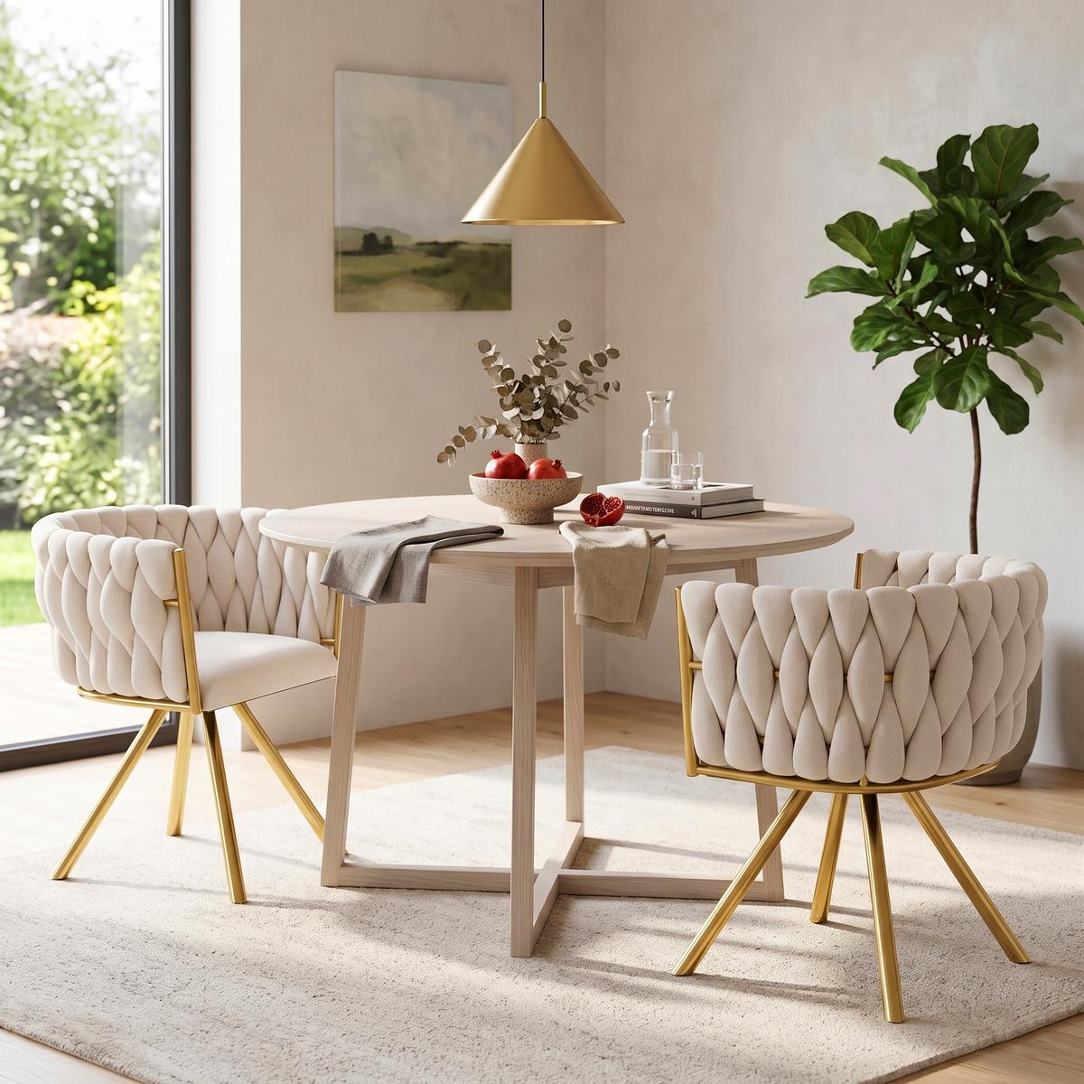 ESSZIMMERSTUHL 2er set samt gepolstert drehbar metallgestell gold - Beige, Textil (59/72/54cm) - Urban Meuble
