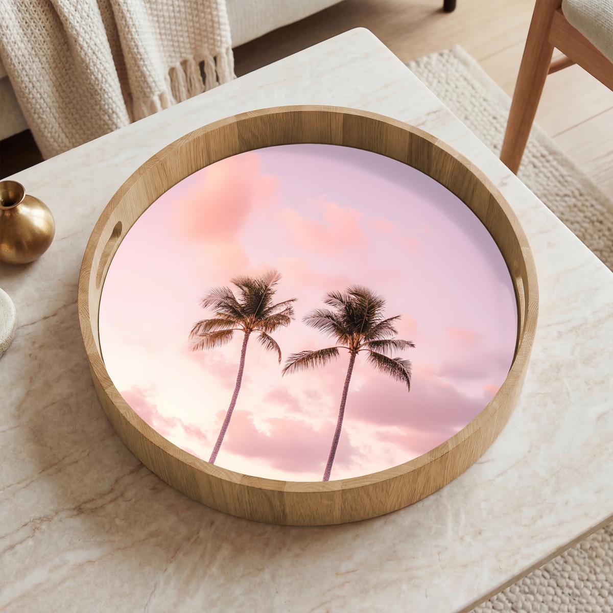 TABLETT Palmen - Lila - Wolken - Himmel 40x40 cm - Rosa, Holz (40/5/5cm) - OnlyWow