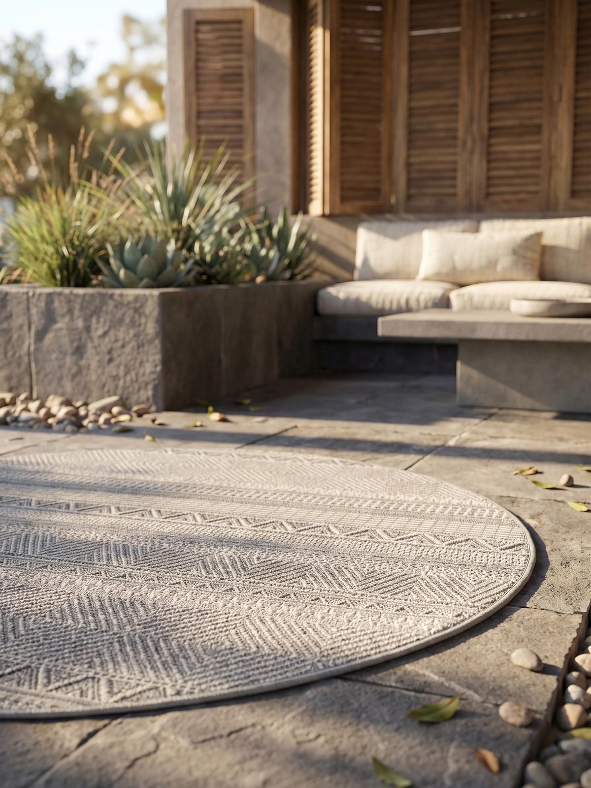 TEPPICH Outdoor VENTOUX in Grau, im Ethno-Stil, Ø 120 cm - Grau, Textil (120/120cm) - KADIMA DESIGN