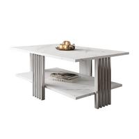 COUCHTISCH SAPHIRA SILVER mit Ablageboden, Weißer Marmor - Weiß, Holzwerkstoff (60/100/40cm) - Lookway