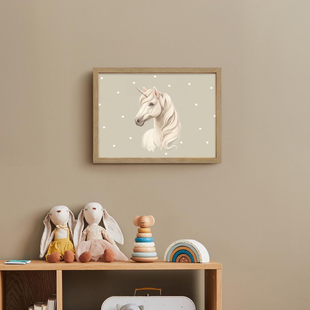 NACHTTISCHLAMPE MIT AKKU Einhorn - Weiß - Punkte 40x30 cm - Taupe, Holzwerkstoff (8/40/30cm) - OnlyWow