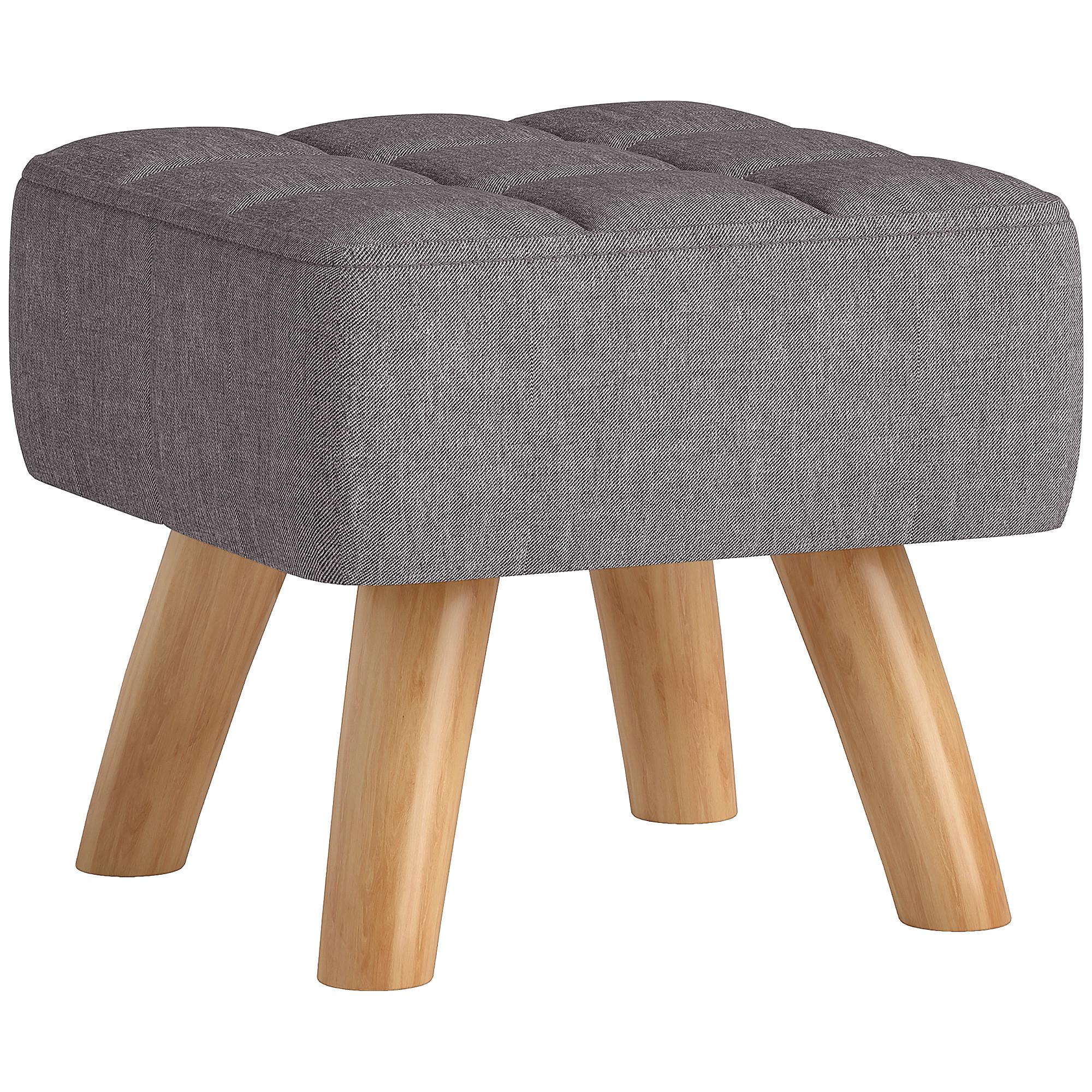 FUSSHOCKER Hocker Moderner Sitzhocker mit Leinenoptik, Holzbeine, Grau - Grau, Kunststoff (27/26/27cm) - HOMCOM