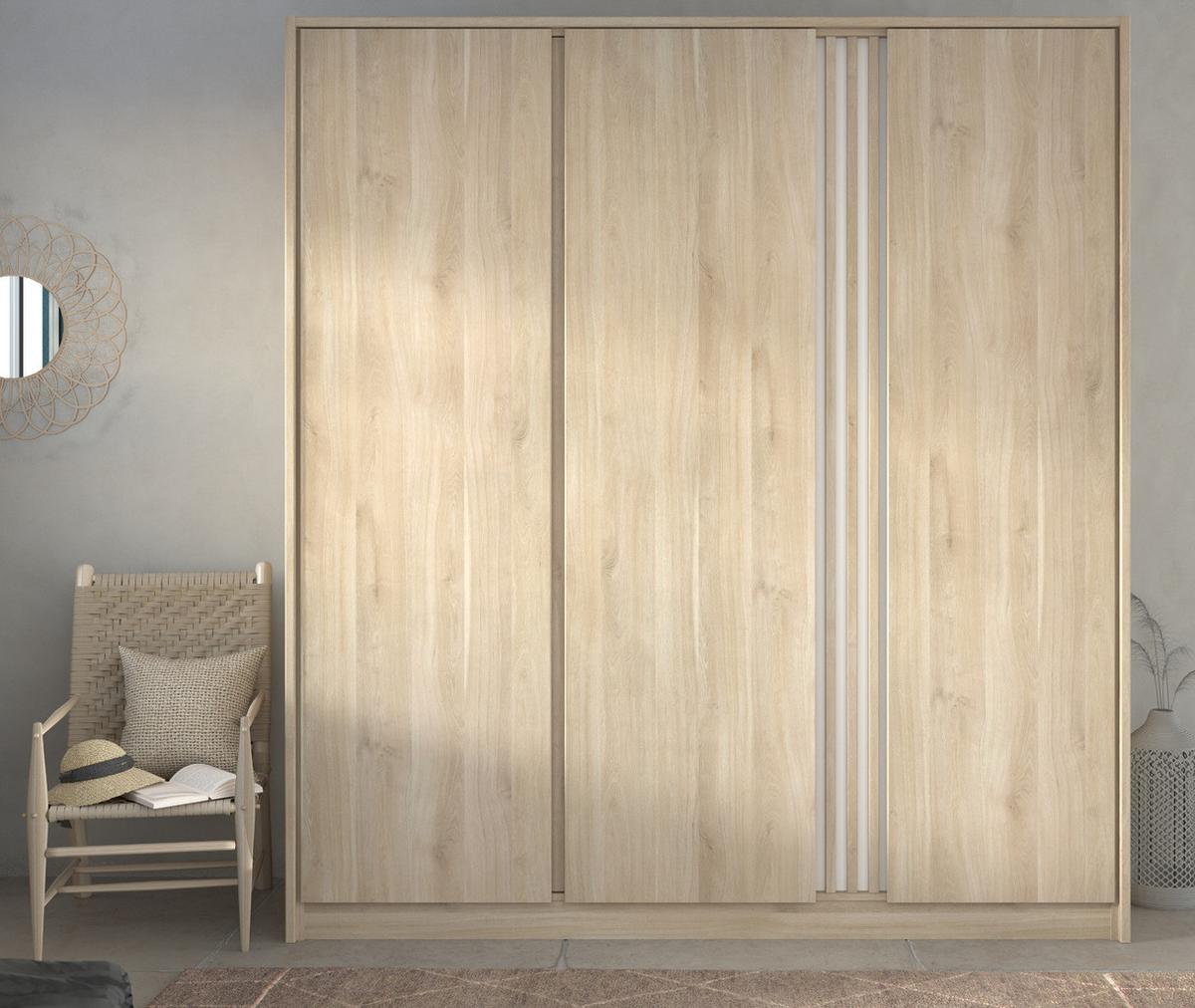 KLEIDERSCHRANK Eiche japanisch, Drehtürenschrank 3-türig 185 cm - Eichefarben, Holzwerkstoff/Metall (185/203/52.5cm) - Parisot Meuble