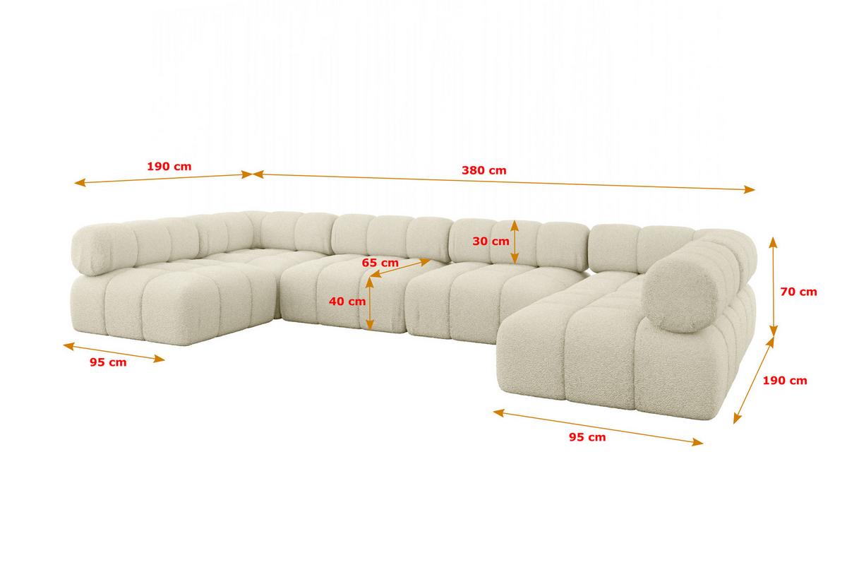 WOHNLANDSCHAFT modulares Sofa Garvo-U2 - 380x190x70 cm Beige Bouclé - Beige, Holzwerkstoff/Textil (380/70/190cm) - ALTDECOR