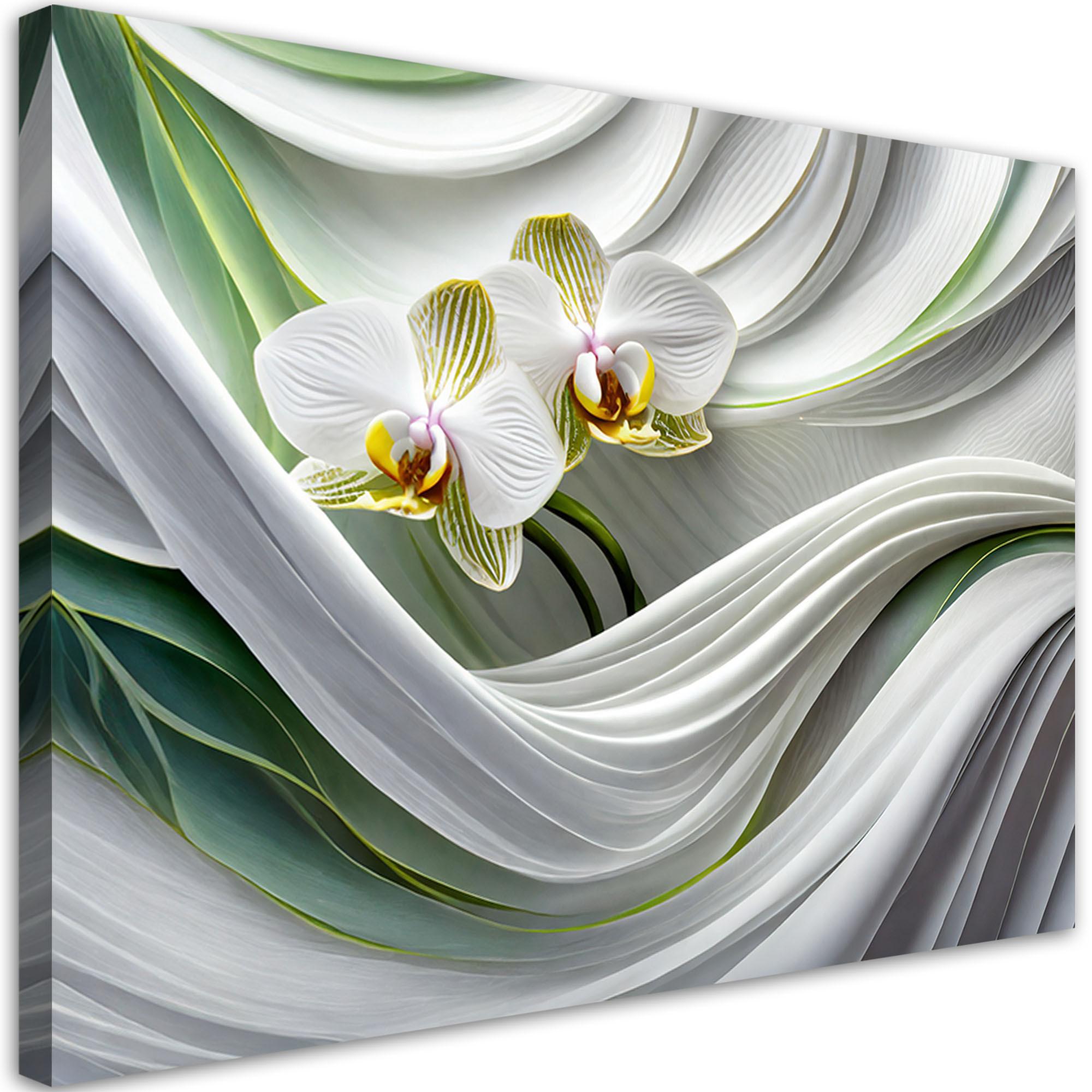 LEINWANDBILD Orchidee abstrakt 3D 100x70cm - Weiß, Textil (100/70cm) - Feeby