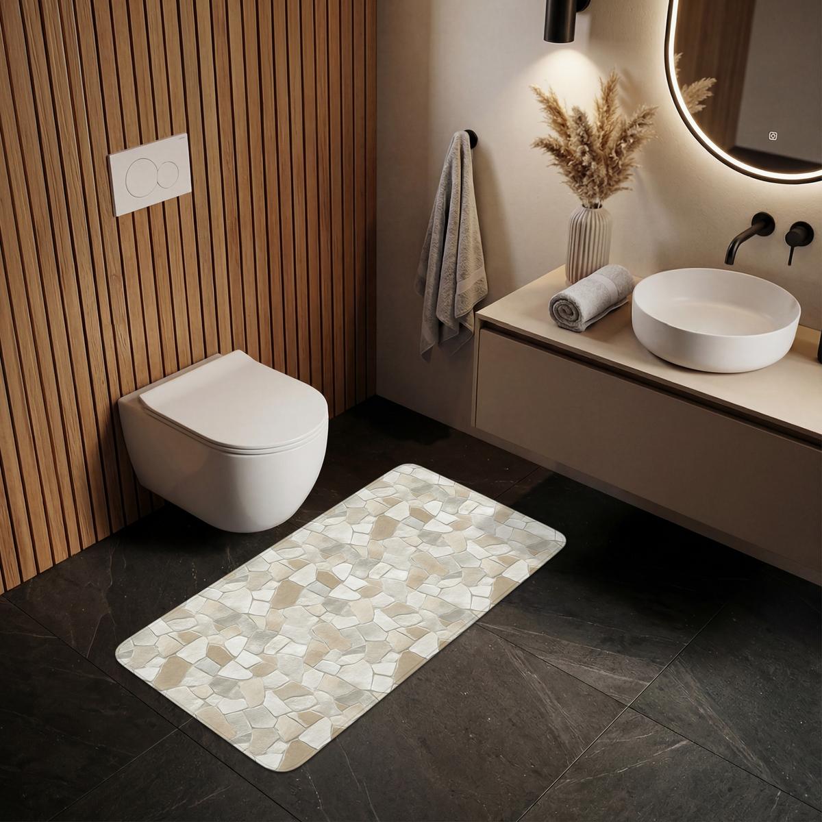 WC-VORLEGER Mosaik - Steine - Beige WC Teppich 120x60 cm - Beige, Textil (120/1cm) - OnlyWow