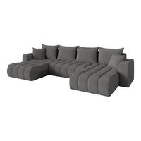 WOHNLANDSCHAFT mit Schlaffunktion und Bettkasten MILA-U-v1 378x194x86 Grau Bouclé - Schieferfarben/Schwarz, Holzwerkstoff/Kunststoff (378/86/194cm) - ALTDECOR