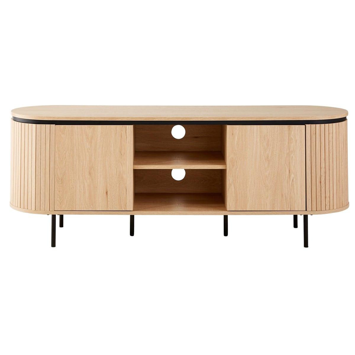 TV-MÖBEL mit 2 Türen und seitlichem Rillen-Effekt 150/55/40 cm - Eschefarben, Holzwerkstoff (40/55/46cm) - Calicosy