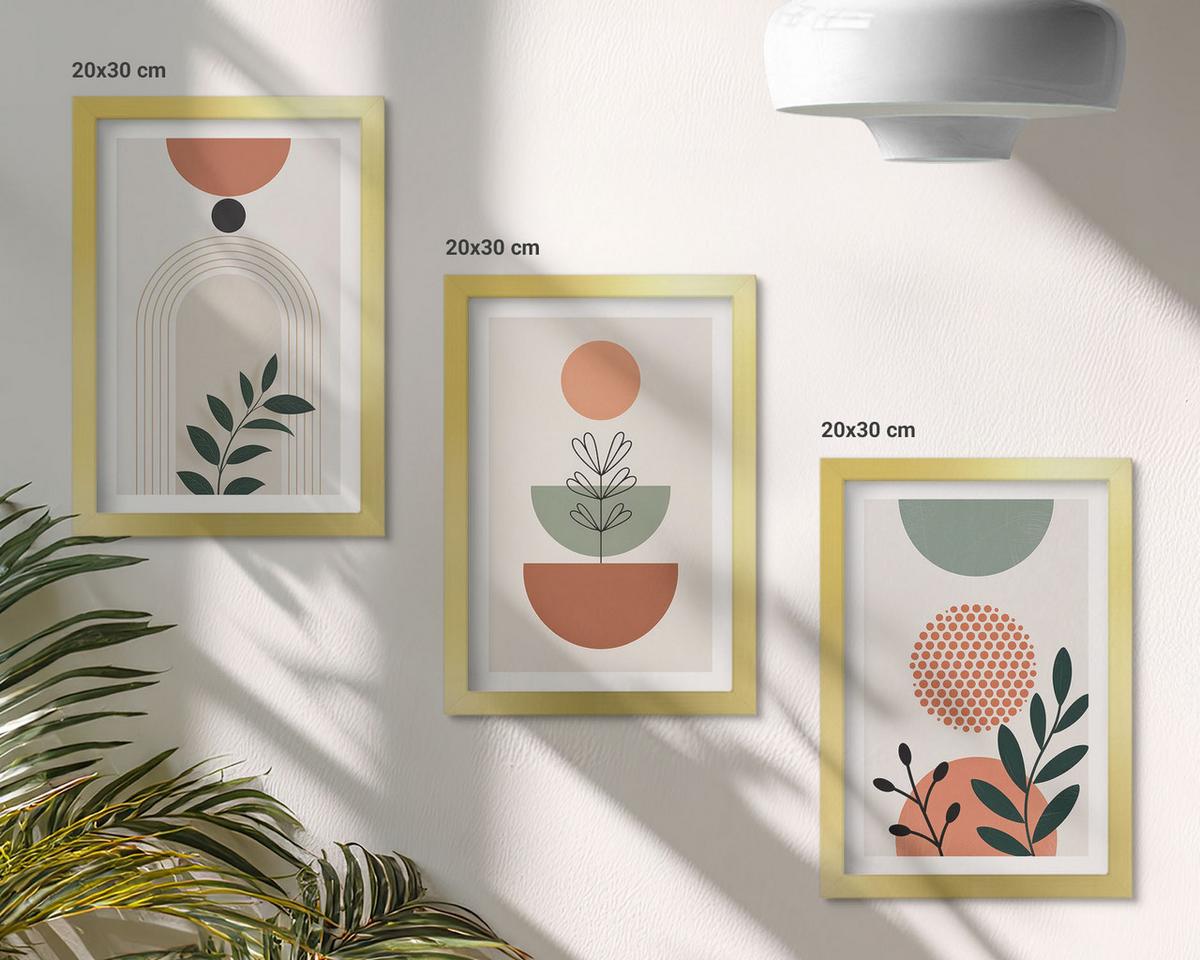 BILDER SET 3er Set - 20x30 cm Goldrahmen - Moderne Pflanzenmotive - Goldfarben, Kunststoff (20/30cm) - TULUP