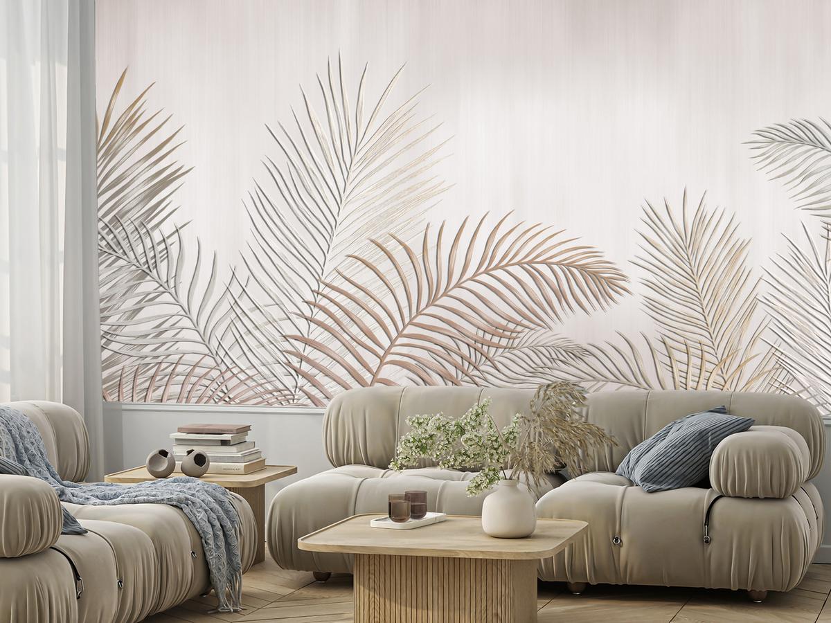 FOTOTAPETE für Schlafzimmer Beige Palmenblätter Delikat 450x315 - Beige/Braun, Papier (450/315cm) - Muralo