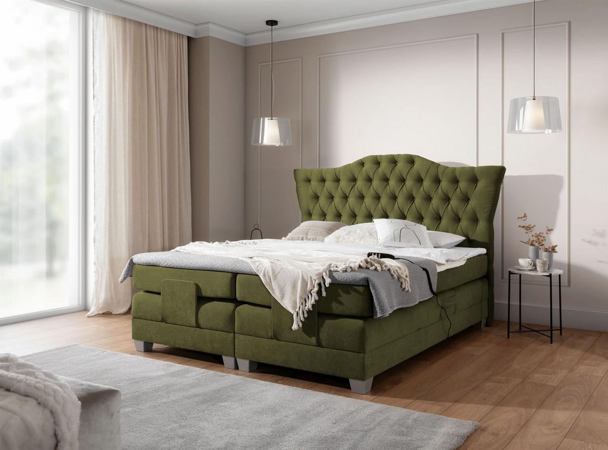 BOXSPRINGBETT Bett Elektrisch Fausto - Grün, Holzwerkstoff/Textil (160/200cm) - Fun Möbel
