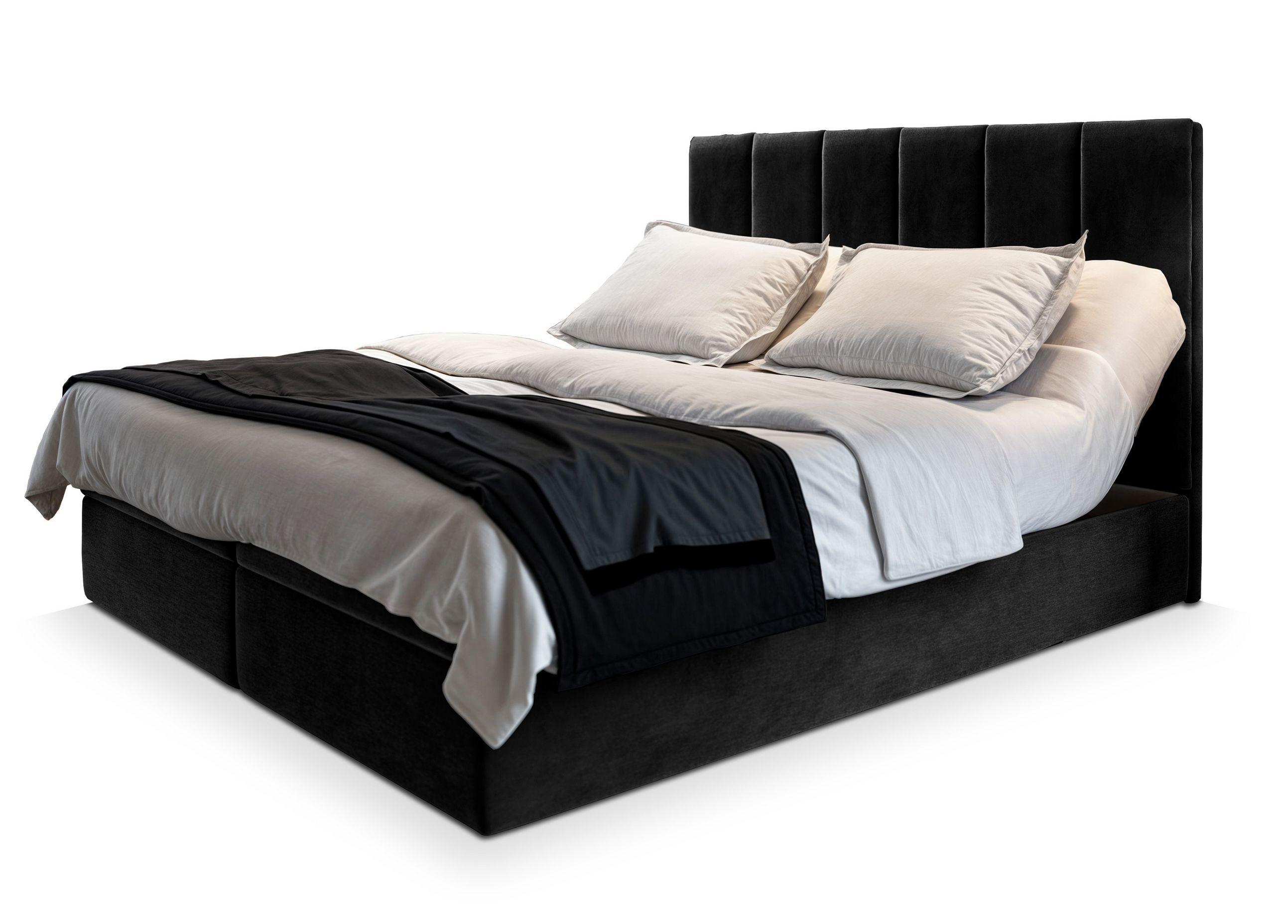 BOXBETT BARINO 160x200 cm mit Matratze und Topper - Schwarz - Schwarz, Holz (160/200cm) - MASSENO