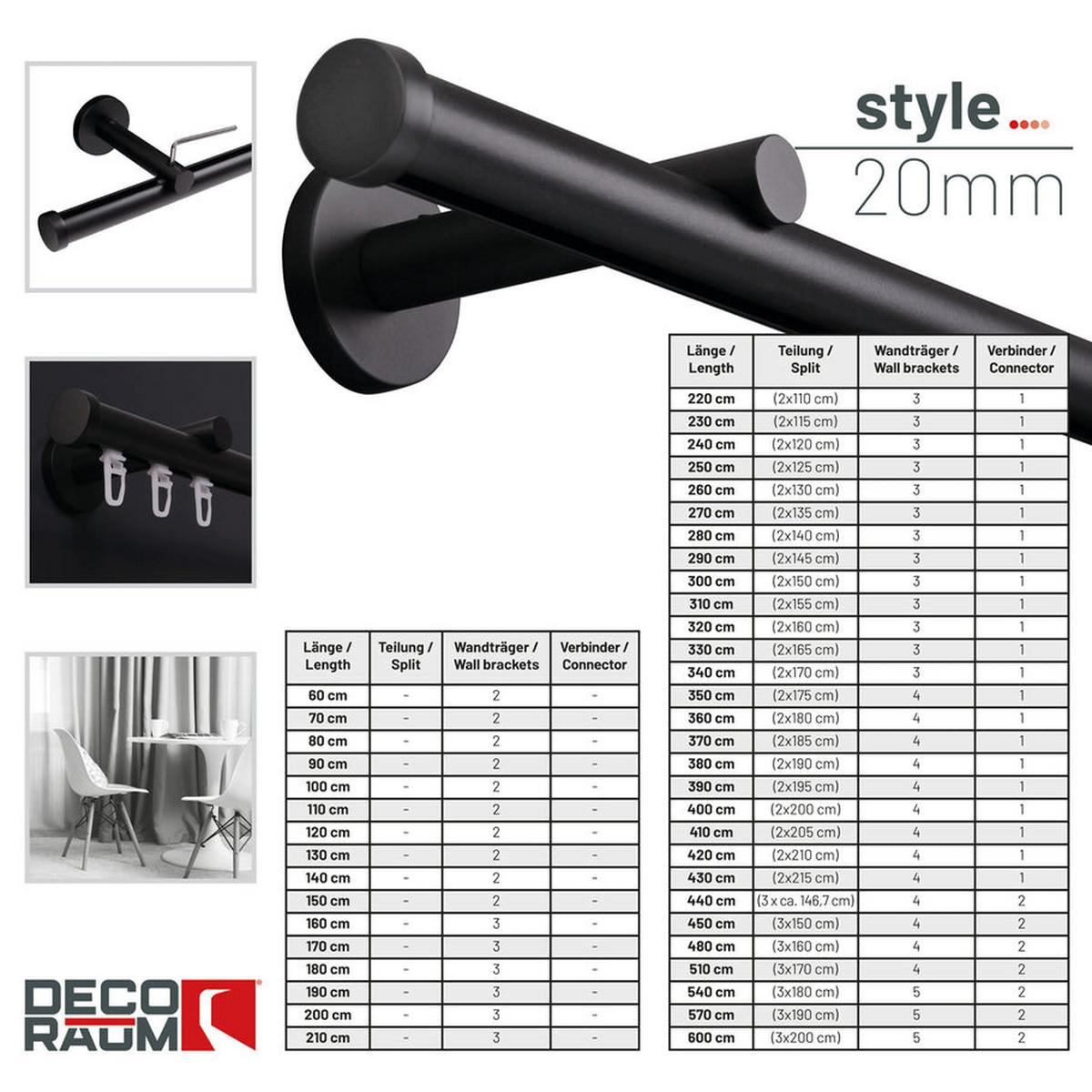GARDINENSTANGE Innenlauf 1-lauf Kappe - Schwarz, Metall (80cm) - Deco-Raum