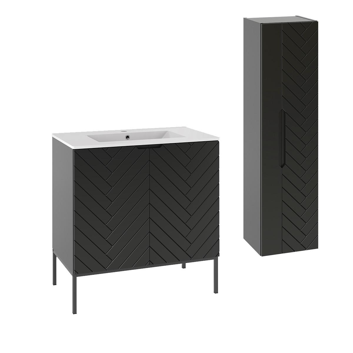 BADMÖBEL 80cm Daria 2er-Set Schwarz - Schwarz, Holzwerkstoff (80/82/45.8cm) - Petits-meubles