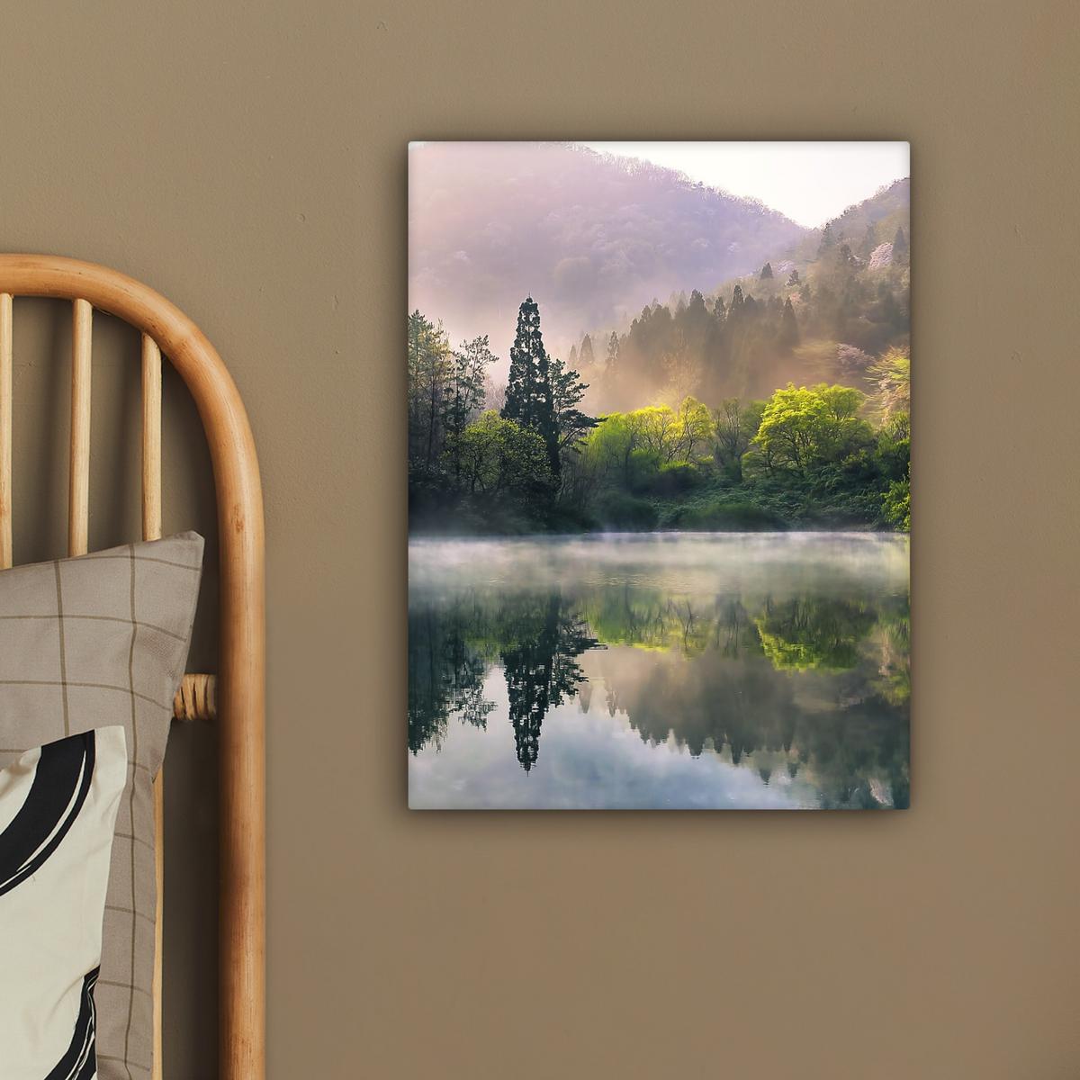 LEINWANDBILD Natur - Bäume - Berge - See - Wasser Room Decor 30x40 cm - Hellgrün, Textil (30/40cm) - MuchoWow