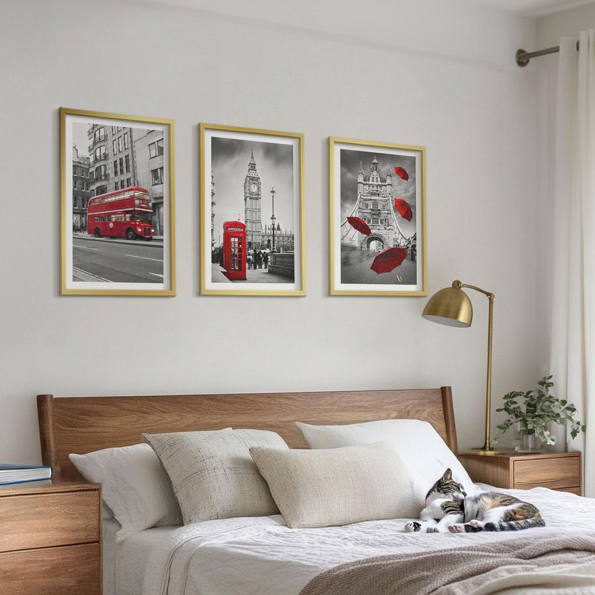 BILDER SET 3er Set - 40x60 cm Goldrahmen - Red Accents London - Goldfarben, Kunststoff (40/60cm) - TULUP