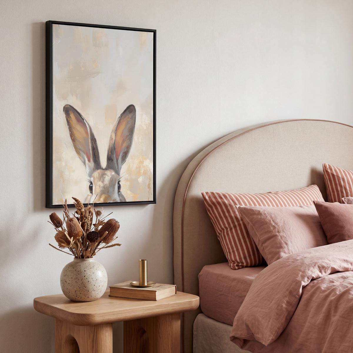 LEINWAND Bilder mit Rahmen - Hase - Ohren - Braun - 40x60 - Beige, Textil (40/60cm) - MuchoWow