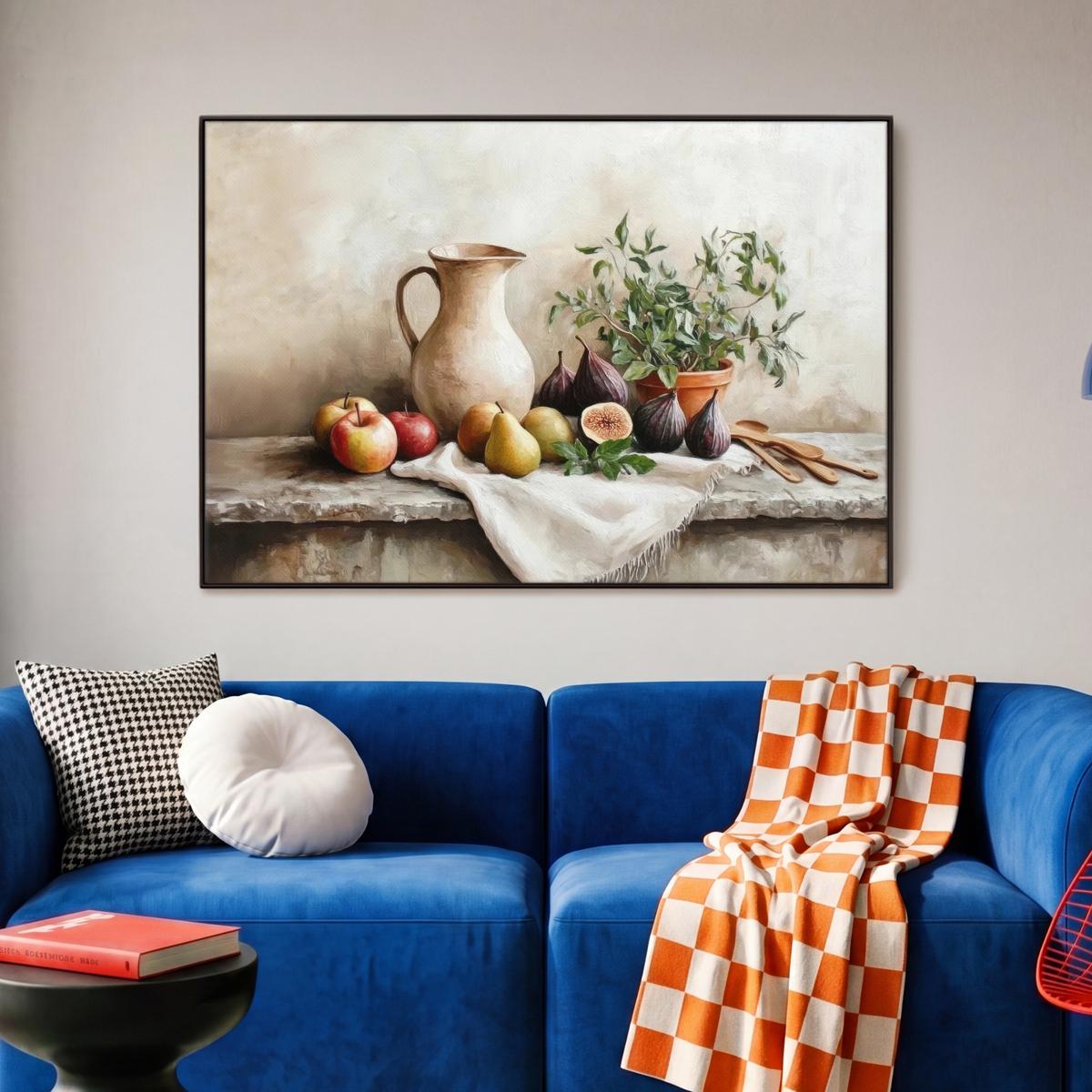 LEINWAND Bilder mit Rahmen - Obst - Kräuter - Ländlich - 90x60 - Naturfarben, Textil (90/60cm) - MuchoWow