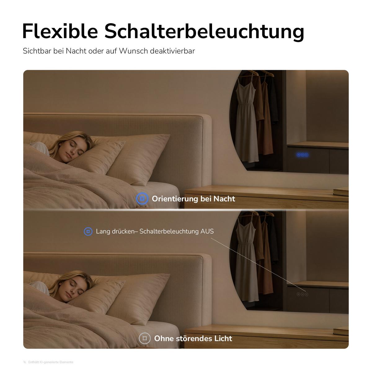 BADSPIEGEL LED 100 x 83 cm mit 3 Lichtfarben, Antibeschlagfunktion und Touch-Schalter - Transparent, Glas (100/83/2.5cm) - EMKE