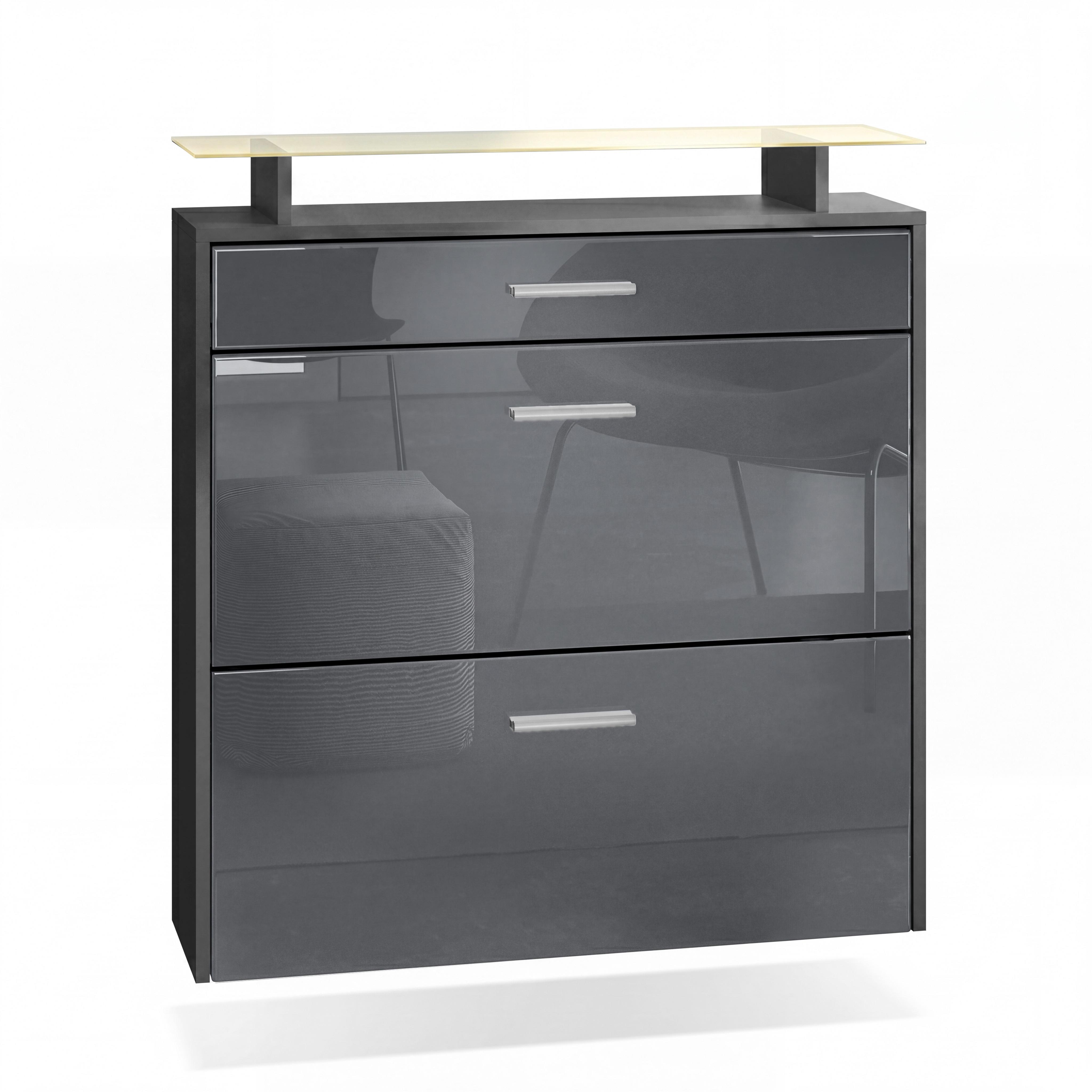 SCHUHSCHRANK Malea Fronten in Grau Hochglanz - Grau, Holzwerkstoff (89/96/23cm) - Vladon