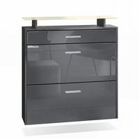 SCHUHSCHRANK Malea Fronten in Grau Hochglanz - Grau, Holzwerkstoff (89/96/23cm) - Vladon