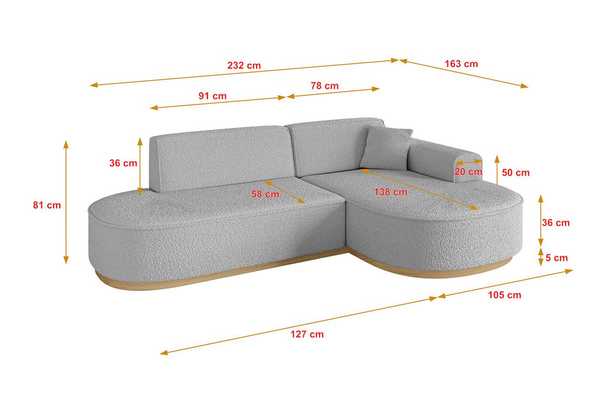 ECKSOFA Ottomane Rechts MARI-L1-v2 - 243x171x83 cm Hellgrau Bouclé - Hellgrau, Holzwerkstoff/Textil (171/243cm) - ALTDECOR