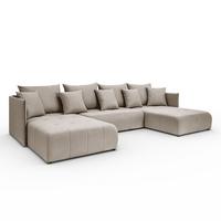 WOHNLANDSCHAFT APOLLO U mit Schlaffunktion und Bettzeugkasten - Beige, Textil (348/93/188cm) - Lookway