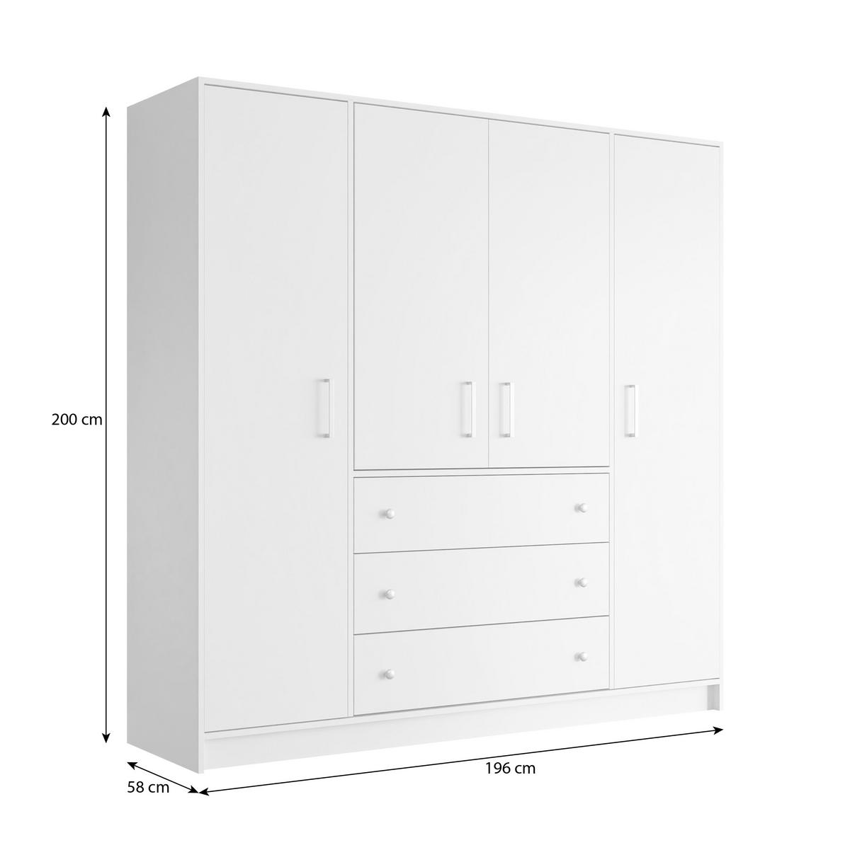 DREHTÜRENSCHRANK Rilo mit 4 Türen und 3 Schubladen, 200 cm, Kaschmir - Kaschmir/Goldfarben, Holzwerkstoff (196/200/58cm) - Beautysofa